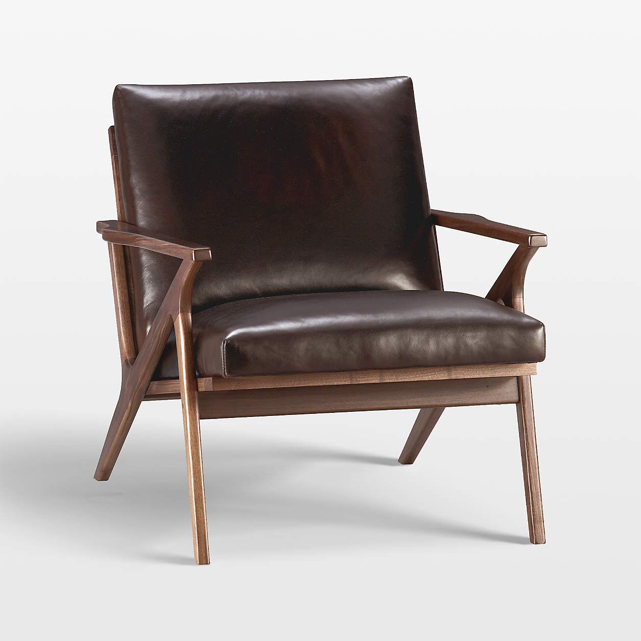 Cavett Leather Walnut Wood Frame Accent Chair + Reviews | Crate & Barrel | Crate & Barrel