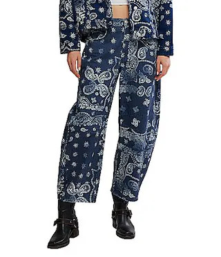 Free People We The Free Good Luck Denim Coordinating Bandana Print Mid Rise Barrel Jeans - 26 | Dillard's