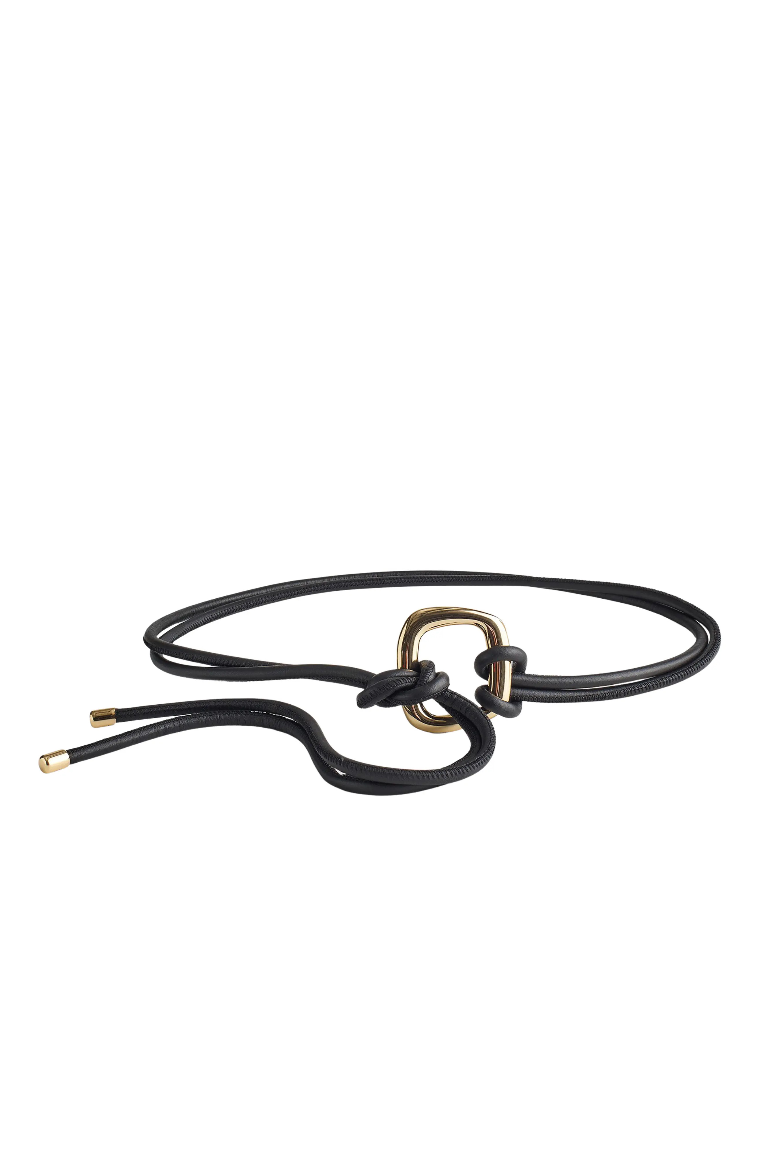 Madewell Sculpted Buckle Leather Tie Belt in True Black at Nordstrom, Size Large | Nordstrom