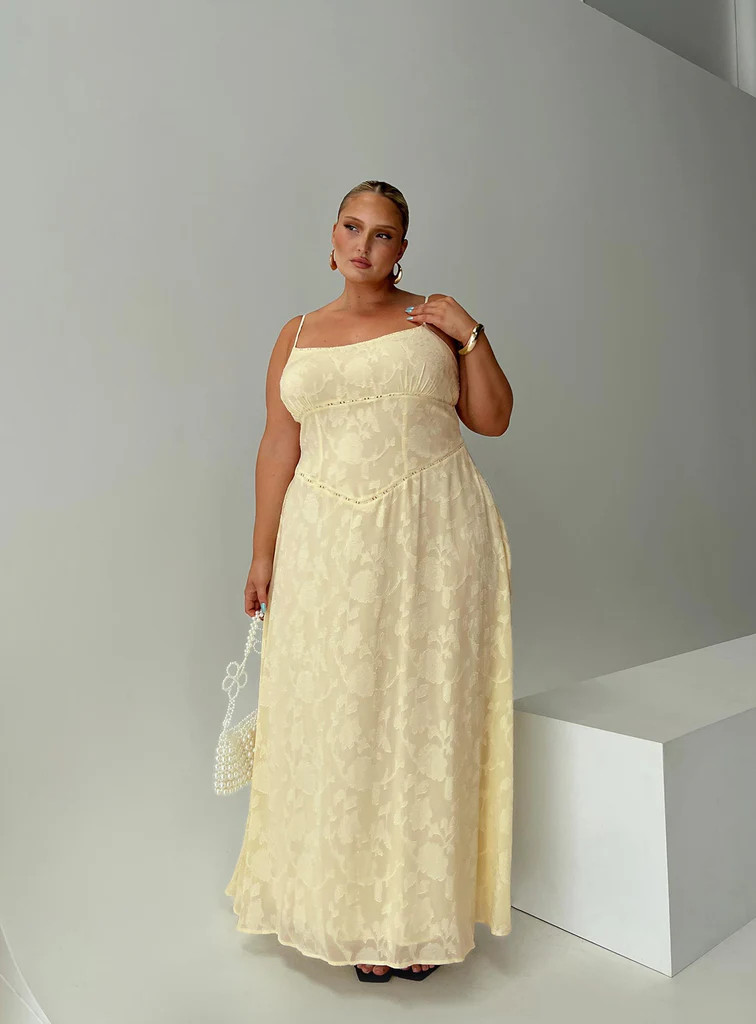 South Of France Maxi Dress Yellow Curve | Princess Polly US