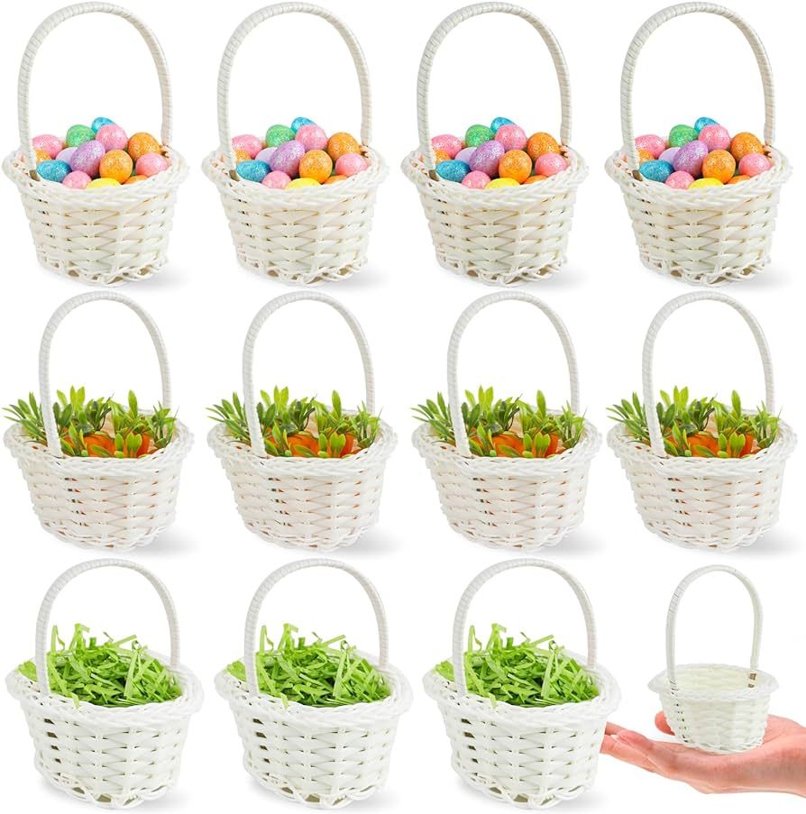 FOIMAS 12pcs Mini Easter Baskets with Handles 100pcs Colorful Easter Eggs and 12pcs Artificial Ca... | Amazon (US)