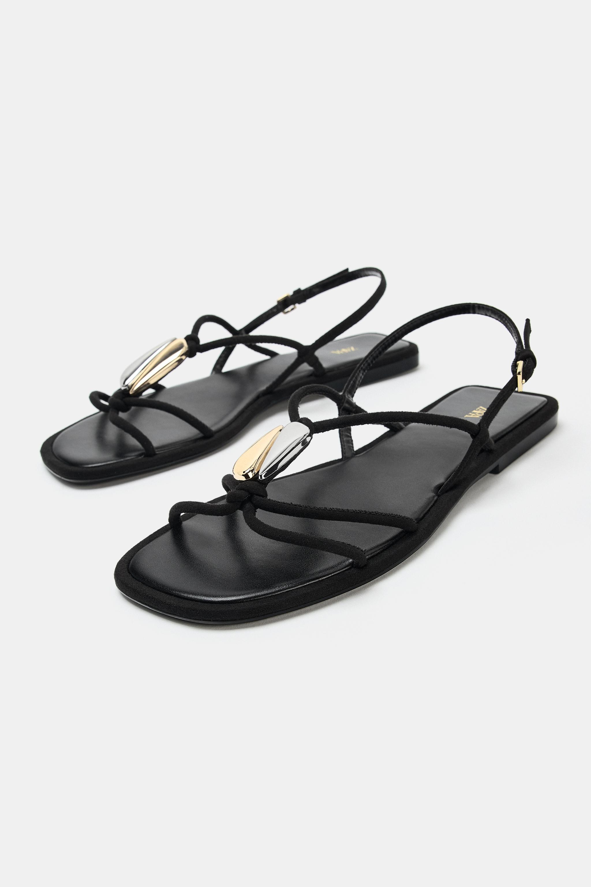 FLAT SANDALS WITH METALLIC APPLIQUÉ | Zara US