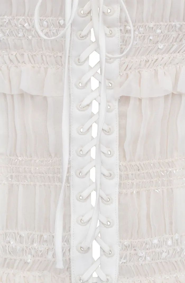 Lula Shirred & Smocked Sequin Lace-Up Corset Top | Nordstrom