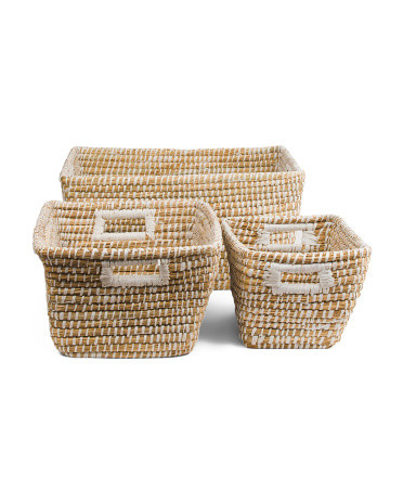 3pk Rivergrass Rectangle Baskets With Handles | TJ Maxx