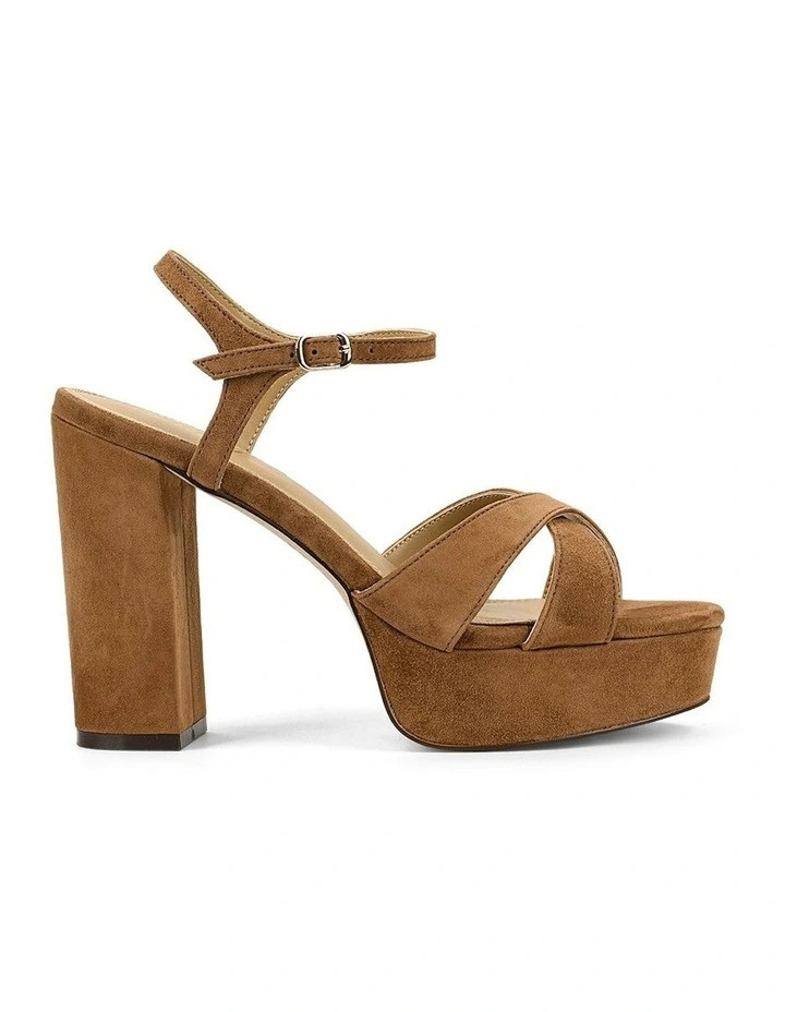 Hannah Platform Sandals in Tobacco Brown Suede | Myer
