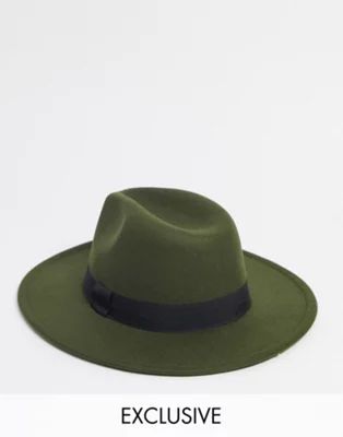 My Accessories London – Exklusiver Fedora-Hut mit Zierschnalle in Khaki | ASOS (Global)