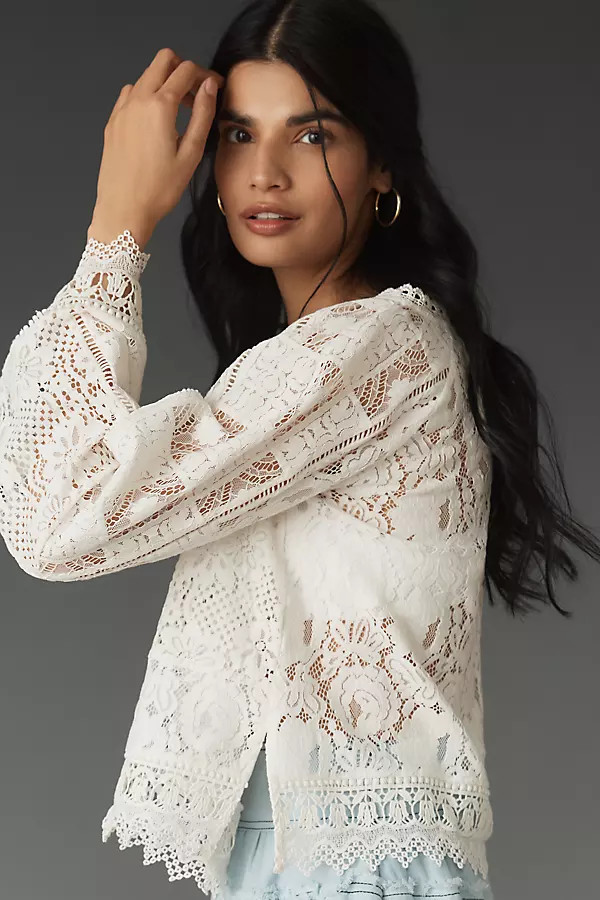 By Anthropologie Long-Sleeve Lace Patches Blouse | Anthropologie (US)