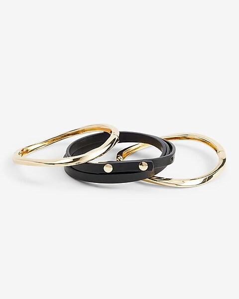 Set Of 3 Faux Leather & Gold Bracelet Set | Express