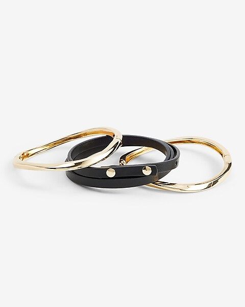 Set Of 3 Faux Leather & Gold Bracelet Set | Express