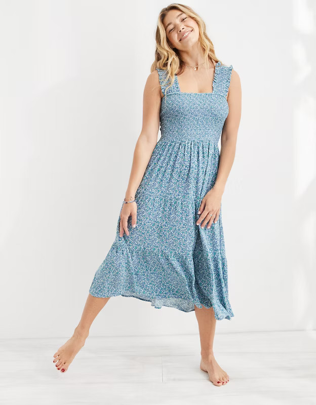 Aerie Smocked Midi Dress | American Eagle Outfitters (US & CA)