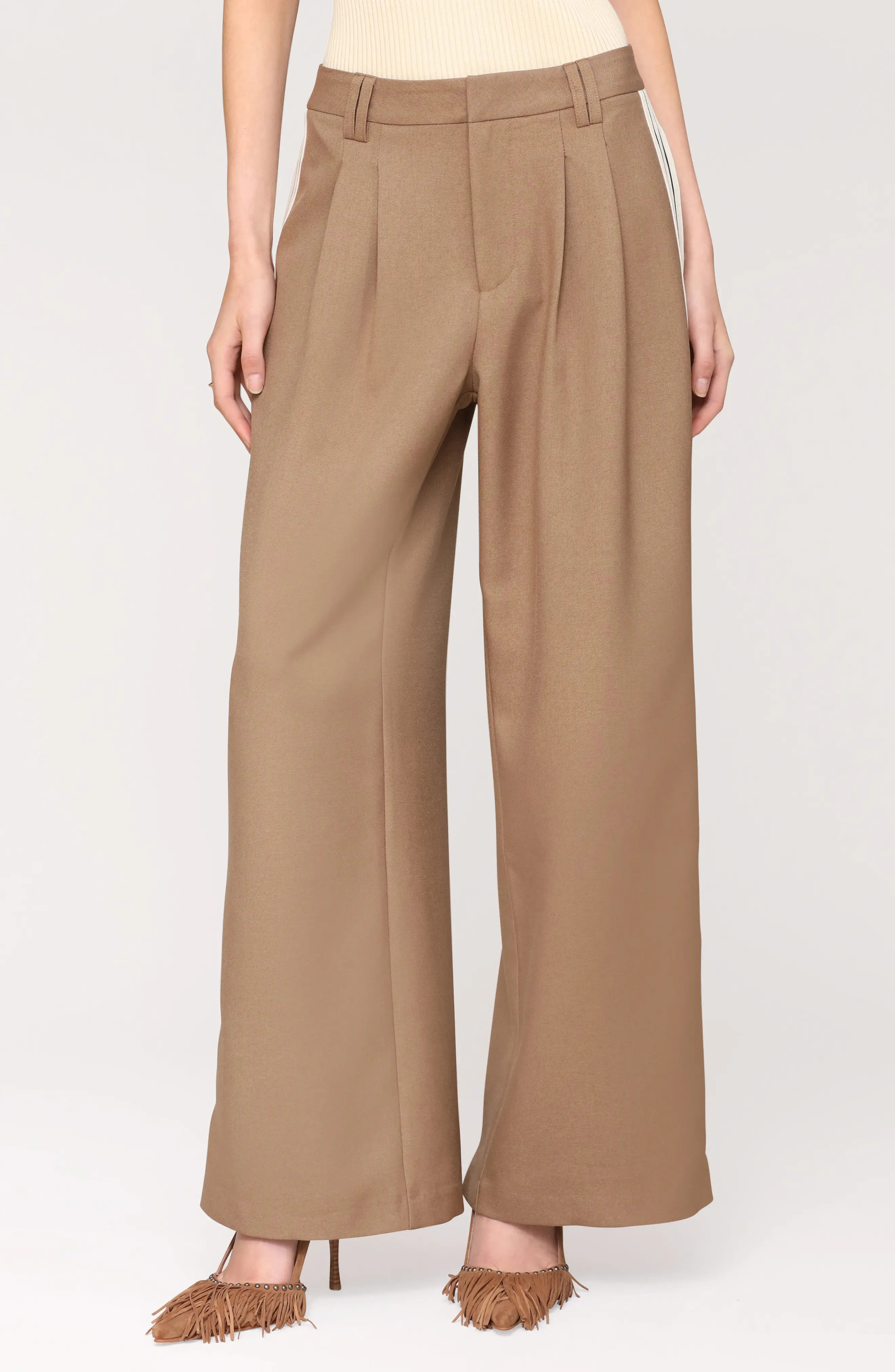 Avec Les Filles Pleated Mid Rise Wide Leg Pants in Tan at Nordstrom Rack, Size 0 | Nordstrom Rack
