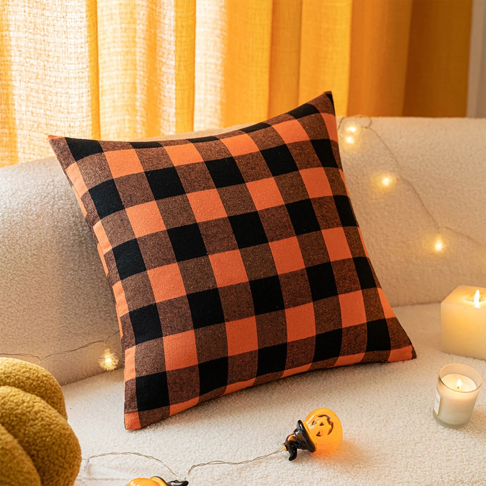 YCLife Fall Decorative Throw Pillows for Couch 18" x 18" Orange Plaid Accent Pillows for Sofa Bed... | Walmart (US)