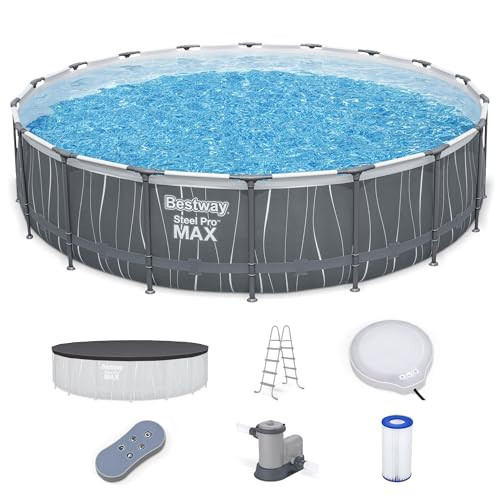 Bestway Steel Pro MAX 18' x 48" Above Ground Pool, Round Metal Frame Outdoor Swimming Pool Set with LED Light, Filter Pump, Ladder, & Cover, Dark Gray | Amazon (US)