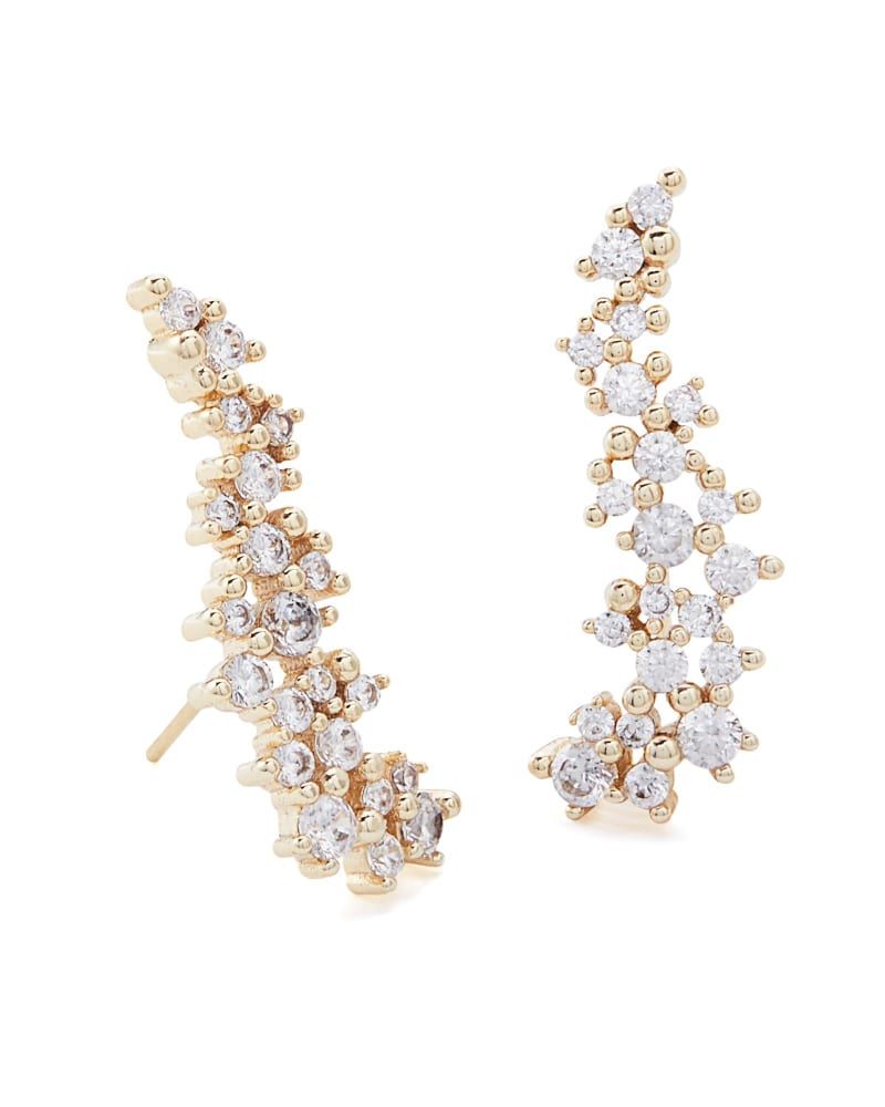 Petunia Gold Ear Climber Earrings in White Crystal | Kendra Scott