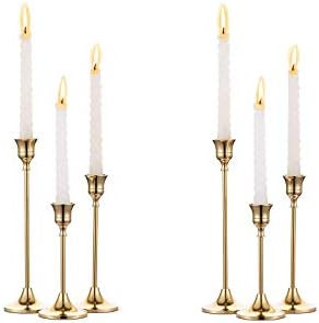 Amazon.com: 2 Sets(6 Pcs) Brass Gold Metal Taper Candle Holders Candlestick Holders, Vintage Mode... | Amazon (US)