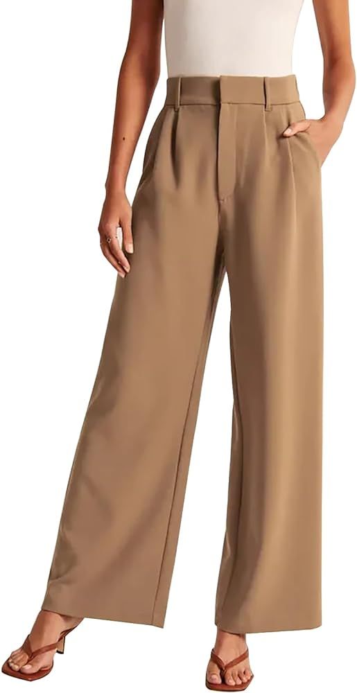 KUNMI Women's Wide Leg Pants Work Business Casual Loose High Waisted Dress Palazzo Flowy Trousers | Amazon (US)