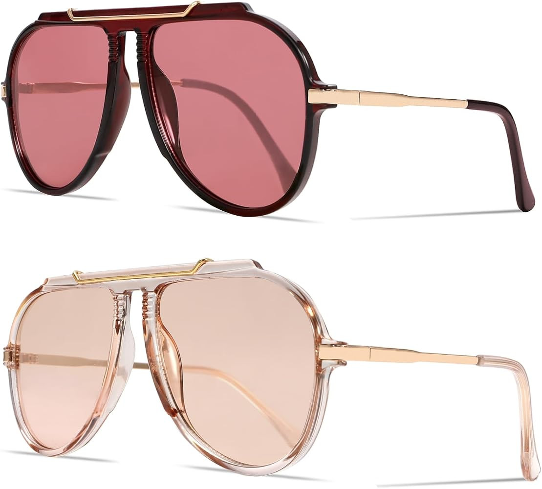 GUVIVI Oversized Aviator Sunglasses for Women 70s Retro Gold TopBar Glasses | Amazon (US)