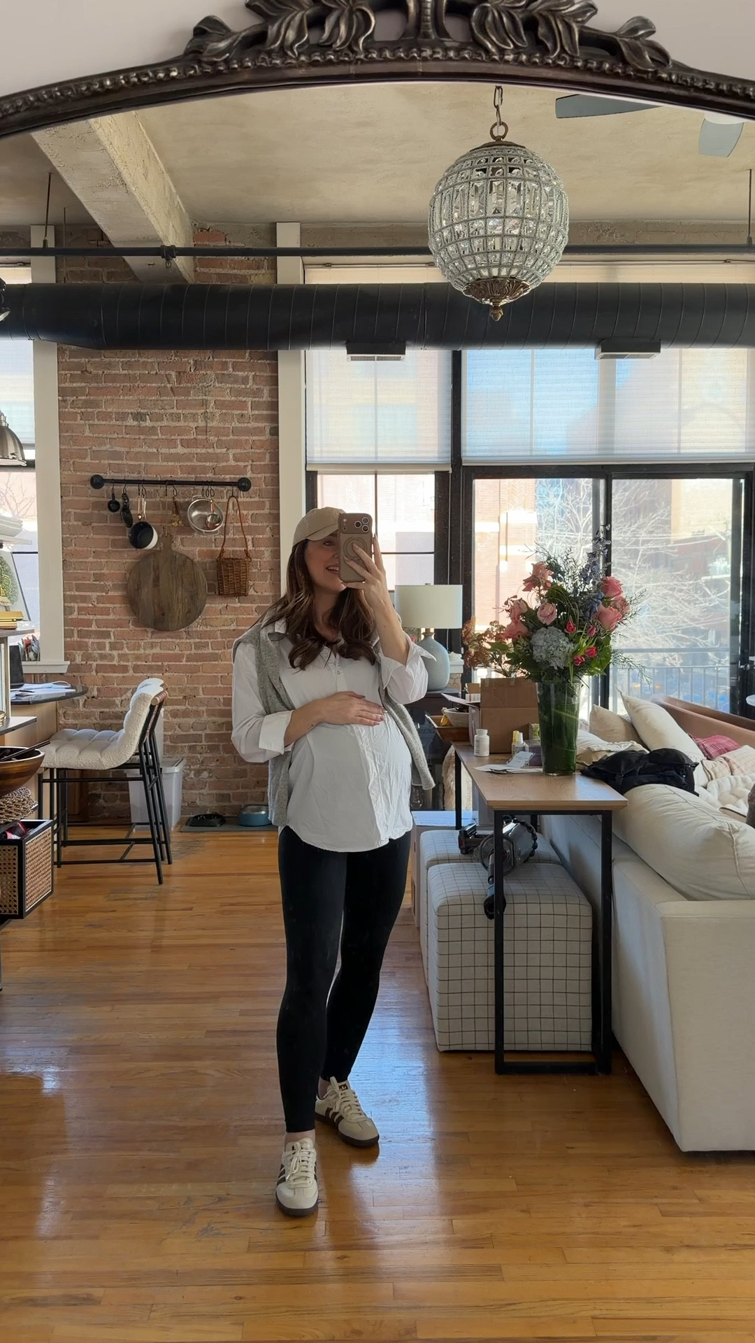 Capsule wardrobe maternity style- wearing a small (one size up) in the button down and my prepregnancy size in the maternity leggings (XS). Bump style, 38 weeks pregnant

#LTKootd #LTKBump