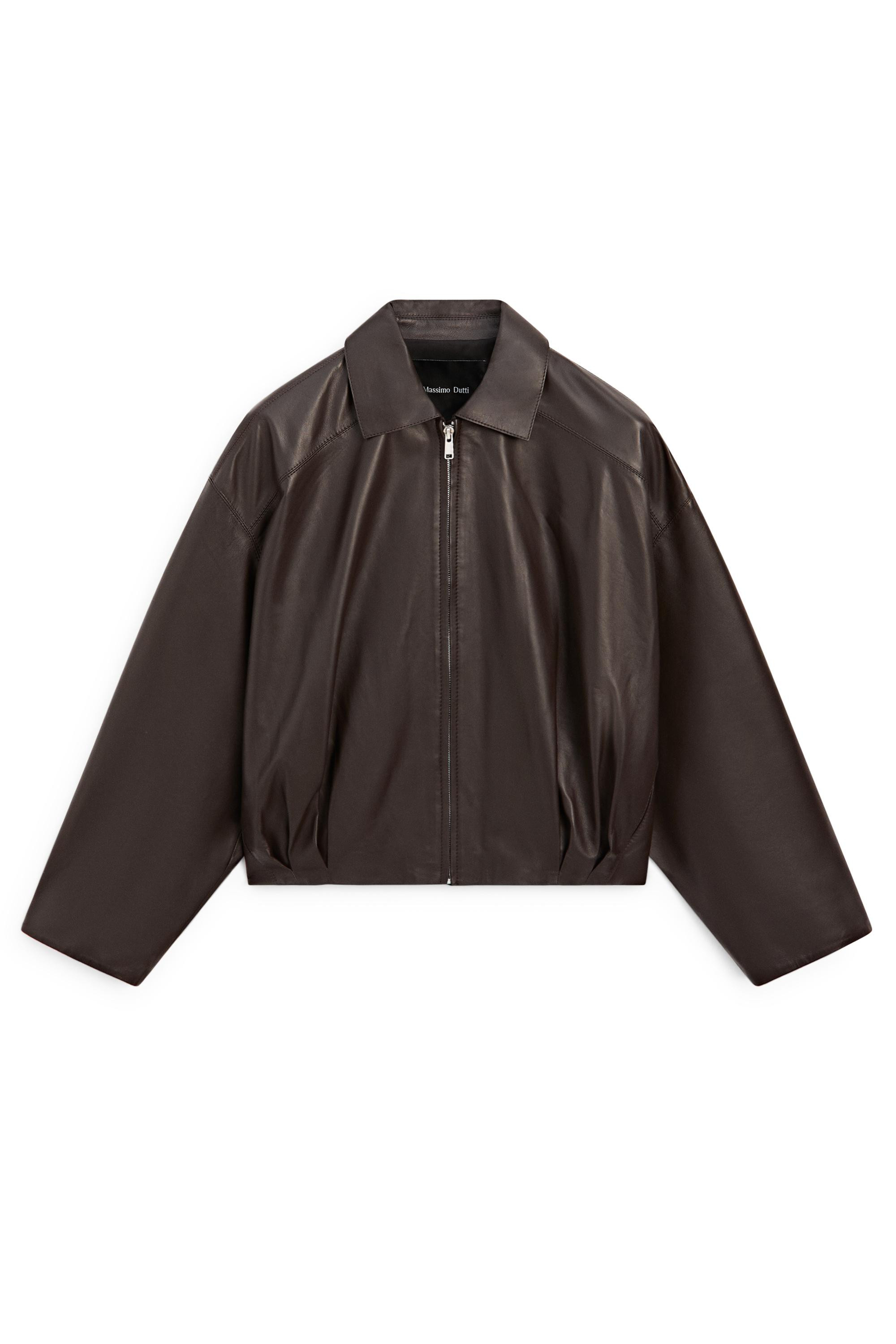 Nappa leather bomber jacket with pleat detail - BROWN | Massimo Dutti US