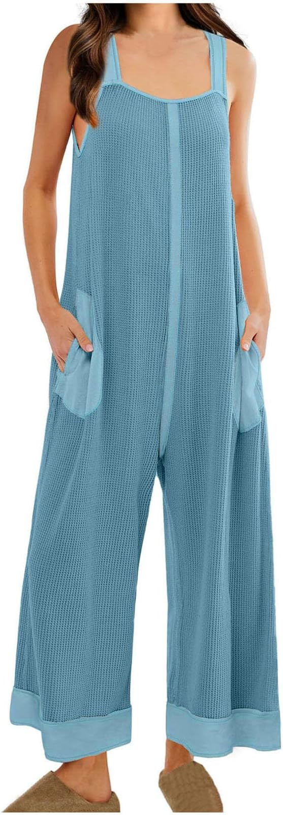 Jumpsuits for Women Summer Casual Waffle Knit Trendy Outfits 2024 Baggy Comfy One Piece Wide Leg ... | Amazon (US)