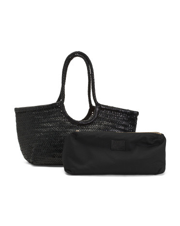 Made In Italy Leather North West Woven Tote With Tubular Handles | TJ Maxx