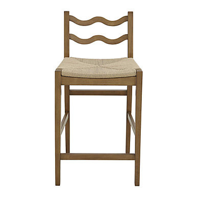 Winnifred Counter Stool with Scalloped Back & Handwoven Rush Seat in Washed Walnut | Ballard Designs, Inc.