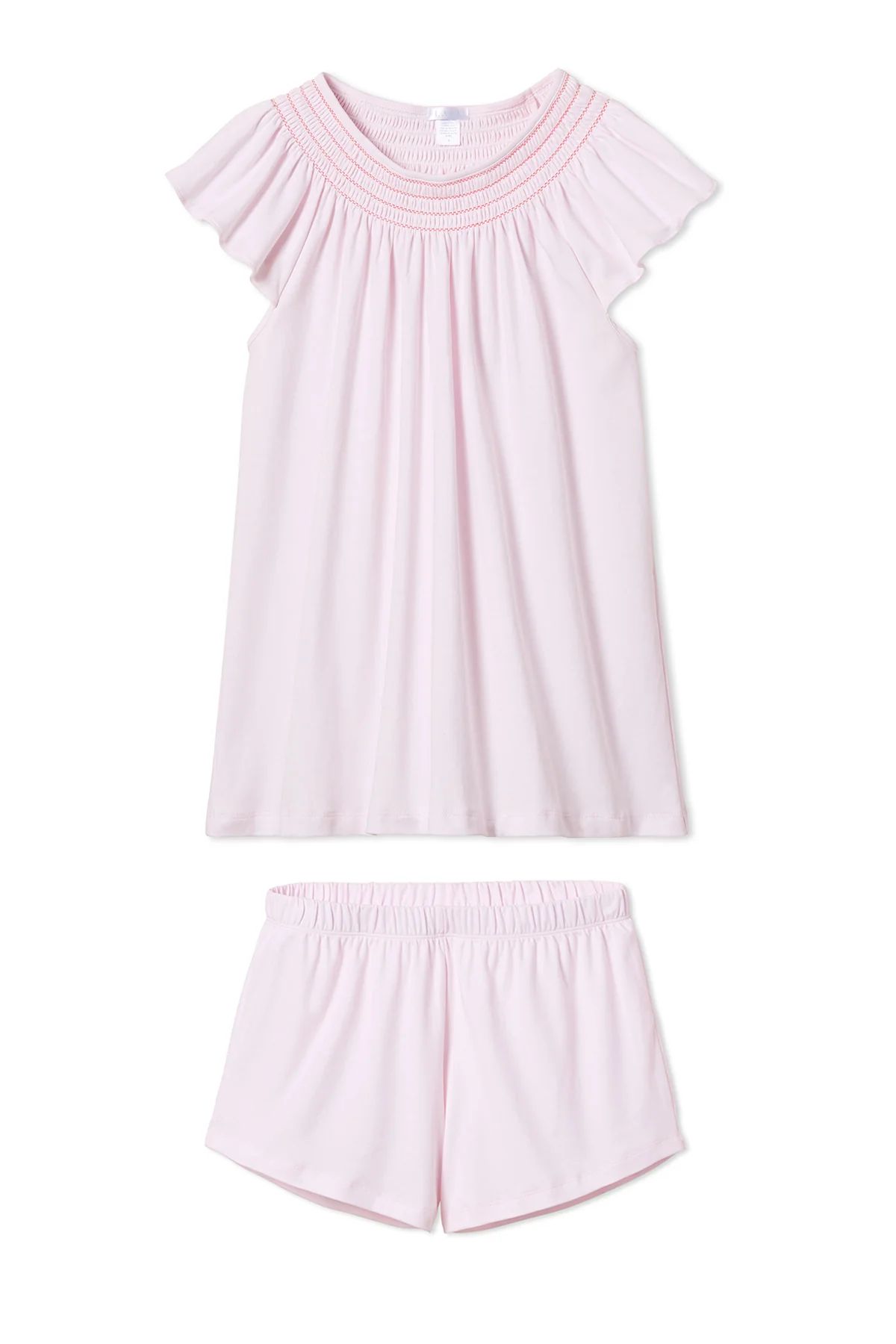 Pima Smocked Flutter Shorts Set in Azalea | LAKE Pajamas