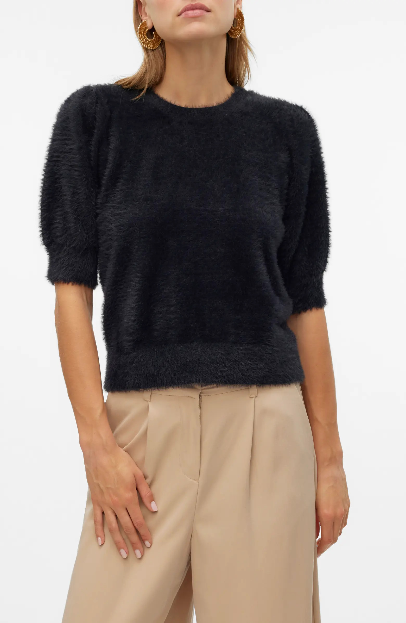 Alina Fuzzy Elbow Sleeve Sweater | Nordstrom