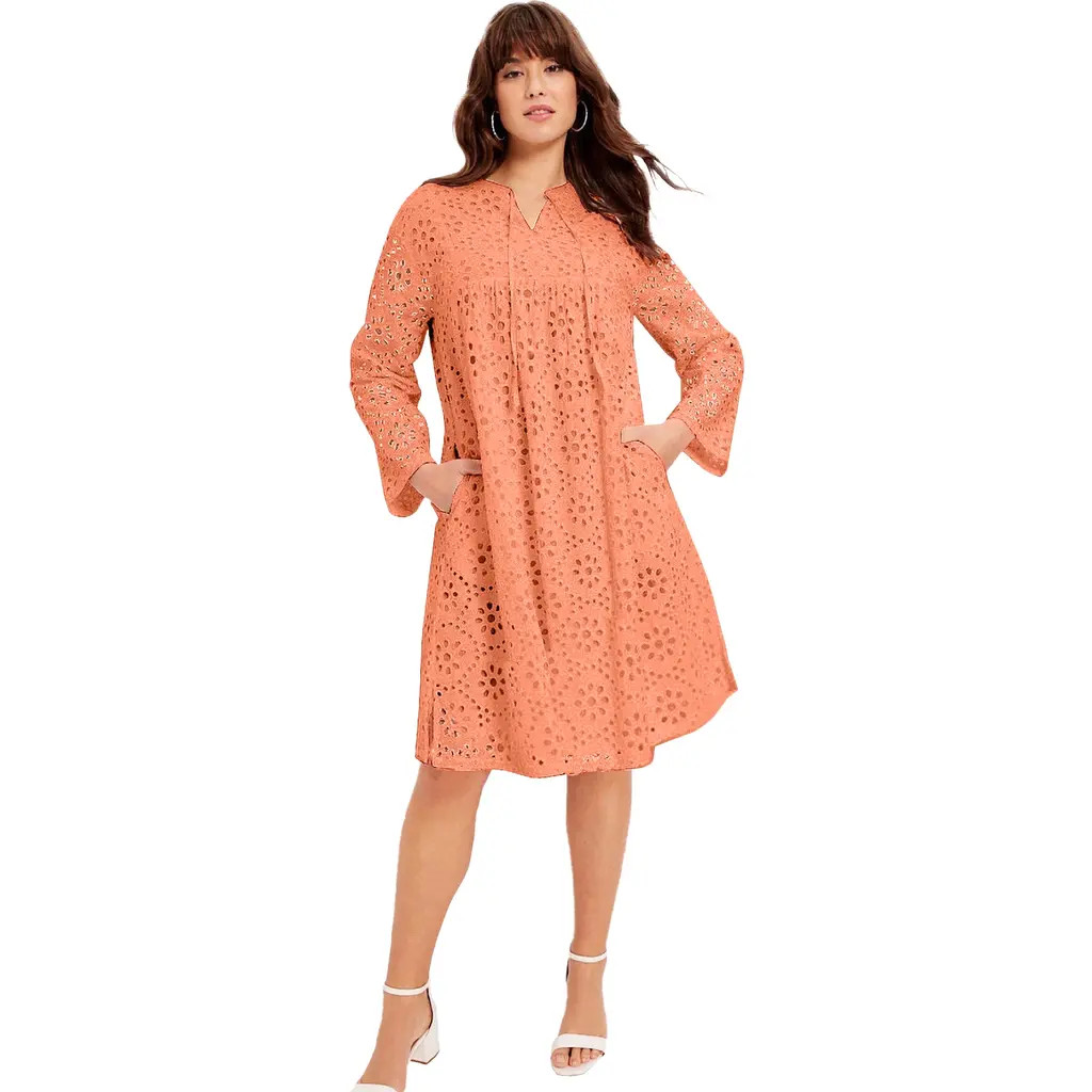 June + Vie Eyelet Midi Shirtdress in Shell Coral at Nordstrom, Size 12 | Nordstrom