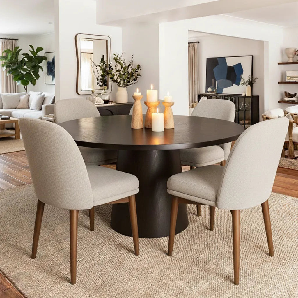 Orchid & Athena 52" Round Solid Oak Dining Table Set for 4 (5-Piece) | Pop Maison