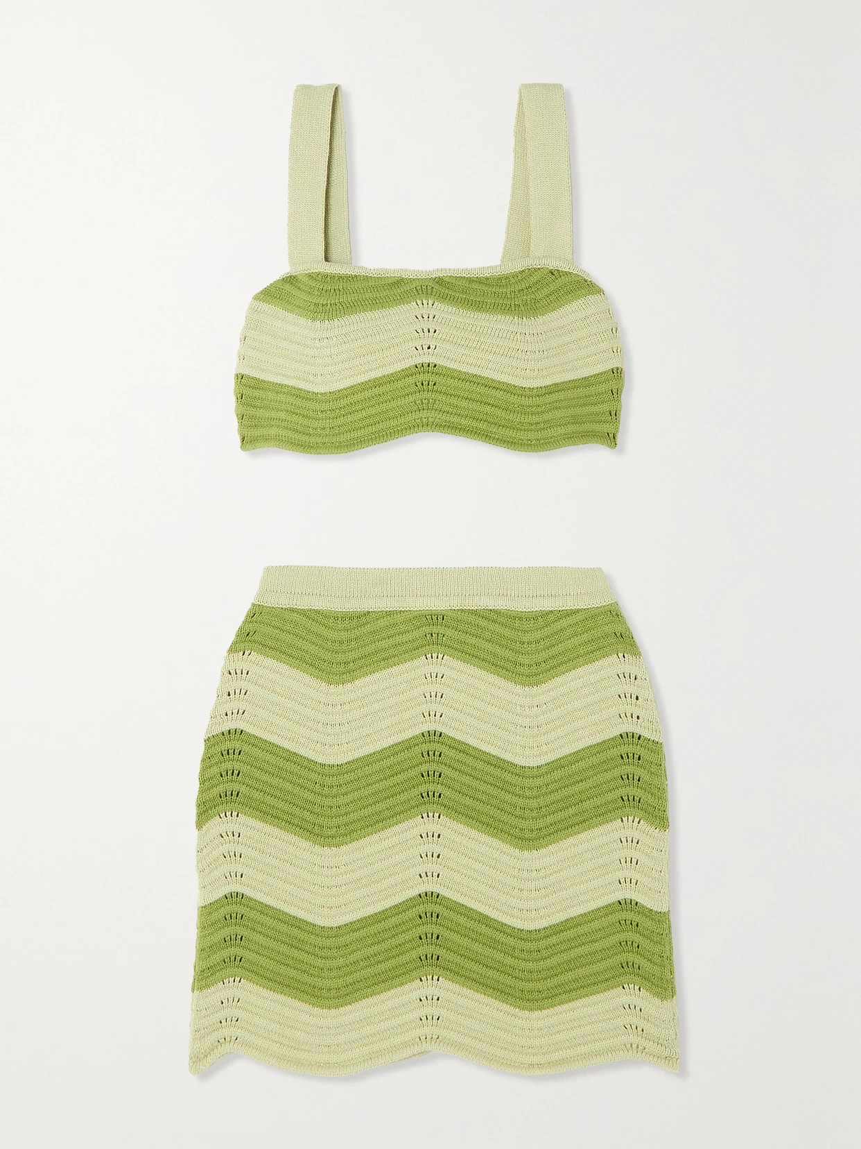 REFORMATION - Yara Striped Organic Cotton Cropped Top And Mini Skirt Set - Green | NET-A-PORTER (UK & EU)