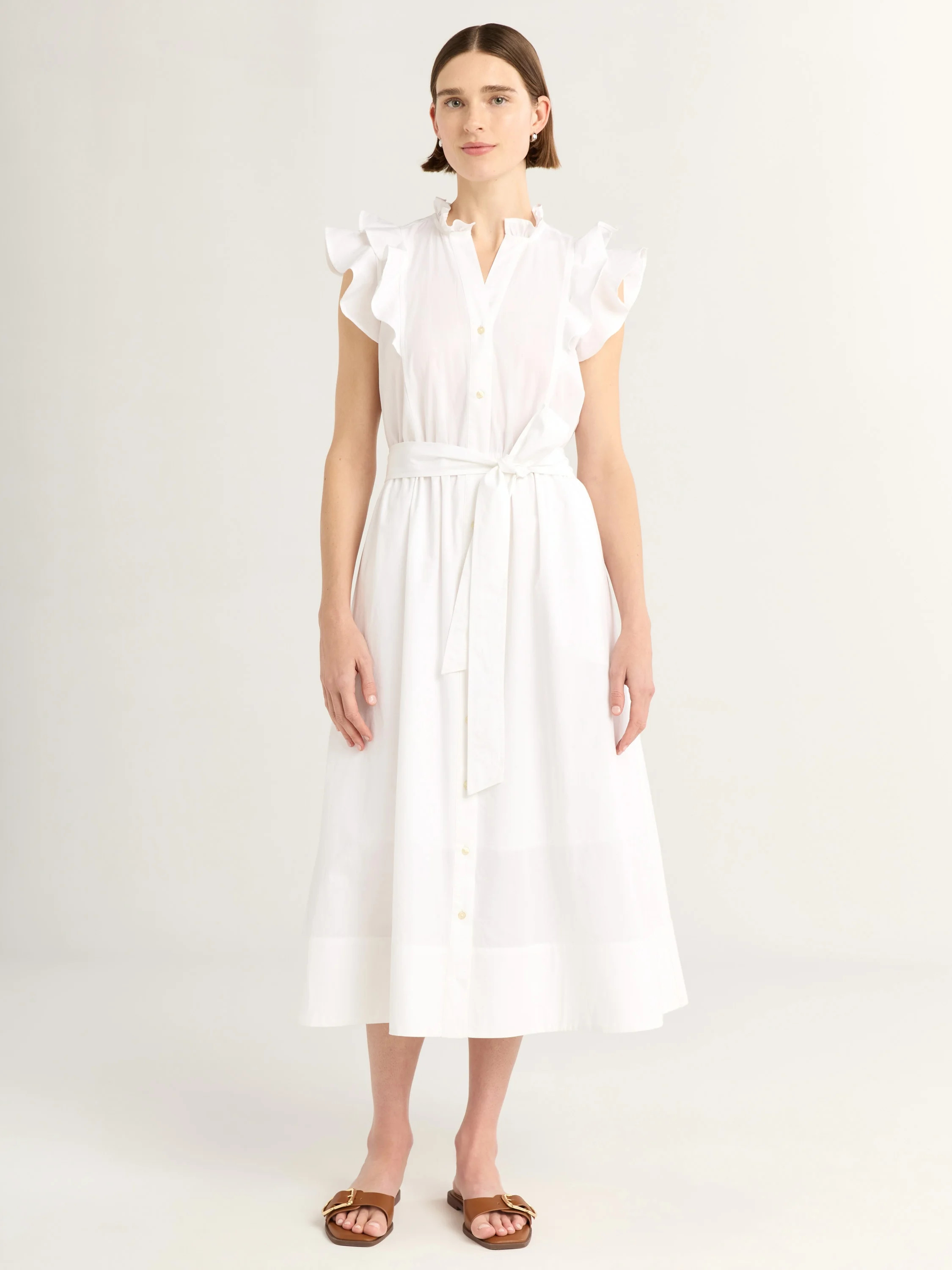 Free Assembly Women's and Women's Plus Ruffle Cotton Midi Shirtdress, Sizes XS-4X | Walmart (US)