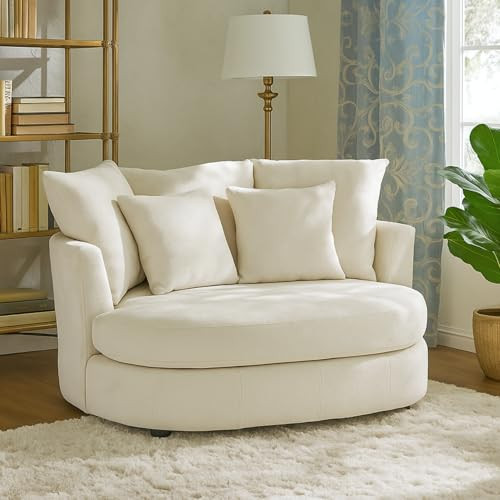 54.9''W Oversized Accent Barrel Chair, Chenille Upholstered Comfy Couch Sofa with 5 Pillows for L... | Amazon (US)