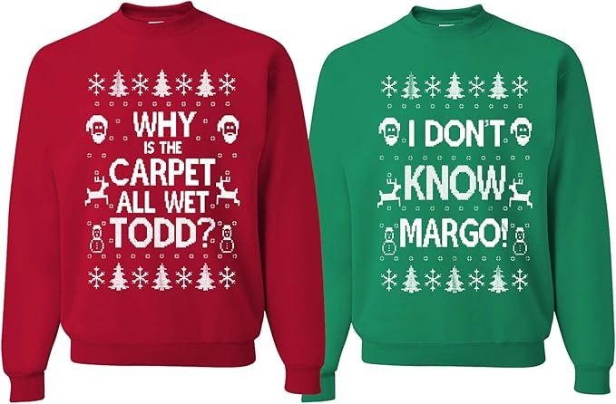 Wild Bobby Why is The Carpet All Wet Todd Margo Couples Ugly Christmas Sweatshirts | Amazon (US)