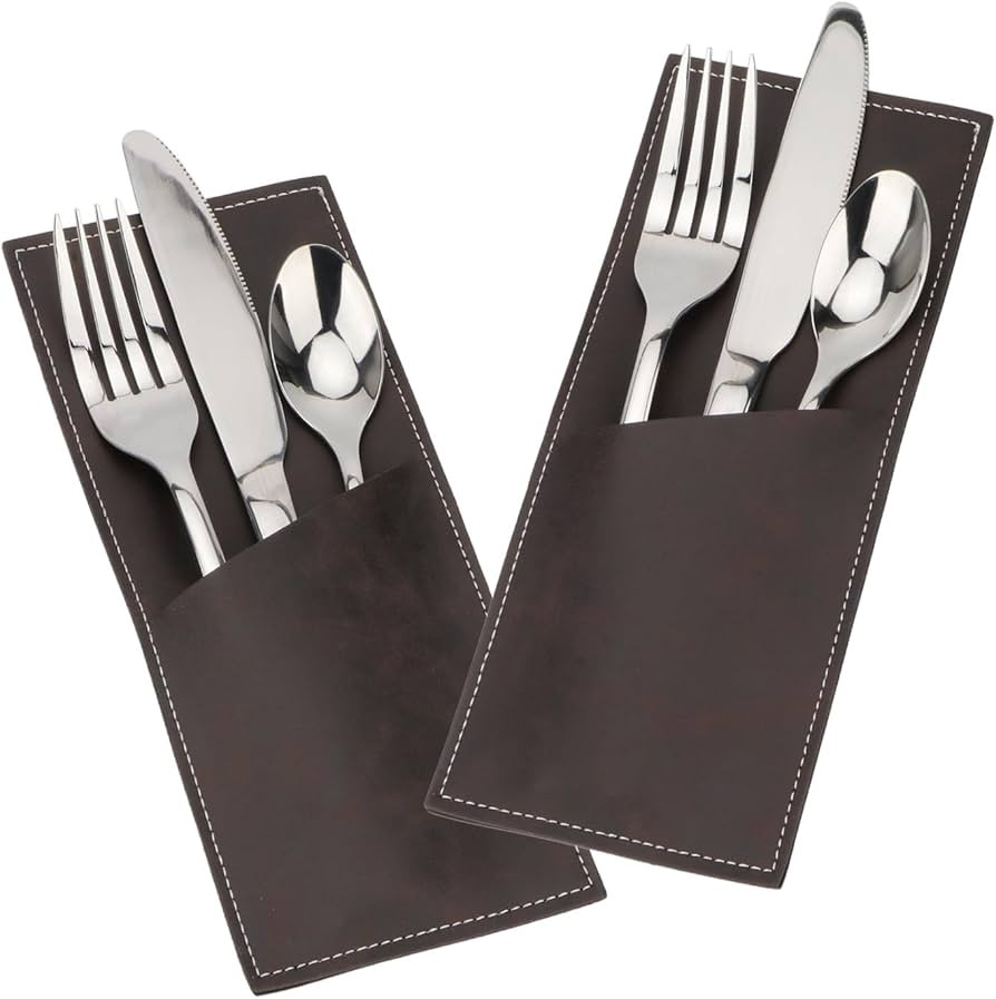 Leather Cutlery Sleeve Utensil Holders Pouch Bags Knife and Fork Silverware Sleeves for Mother's ... | Amazon (US)
