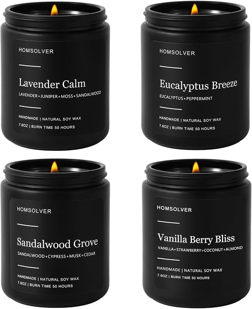 Homsolver Set of 4 Scented Candles for Home Decor, Candle Gifts for Dad Men Him, 200Hours Burn Ti... | Amazon (US)