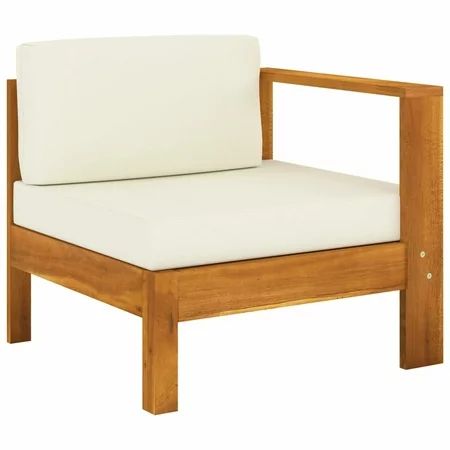 Anself Garden Middle Sofa with Left Armrest and White Cushions Sectional Sofa Chair Acacia Wood Outd | Walmart (US)