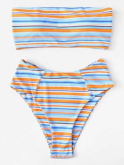 Striped High Waist Bikini Set | SHEIN