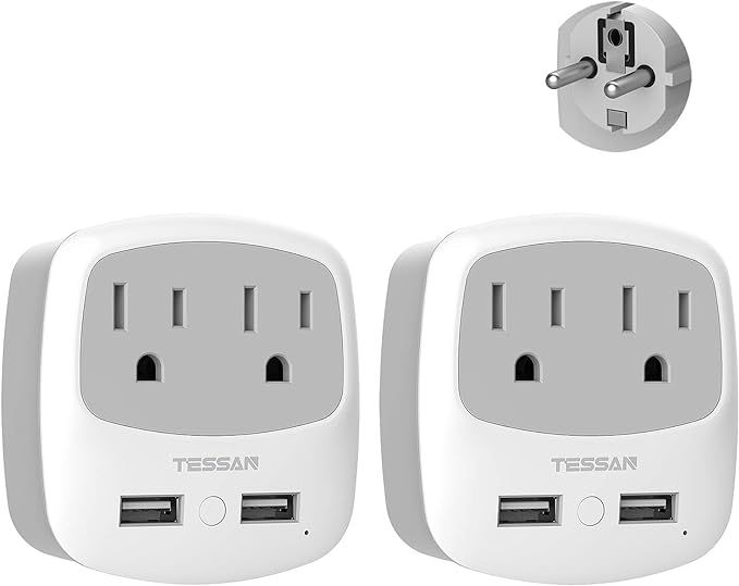 Germany France Power Adapter, TESSAN Schuko Type E/F Plug Adaptor with 2 USB Ports 2 AC Outlets, ... | Amazon (US)