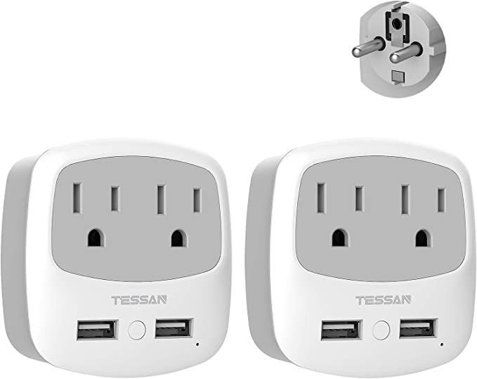 Germany France Power Adapter, TESSAN Schuko Type E/F Plug Adaptor with 2 USB Ports 2 AC Outlets, ... | Amazon (US)
