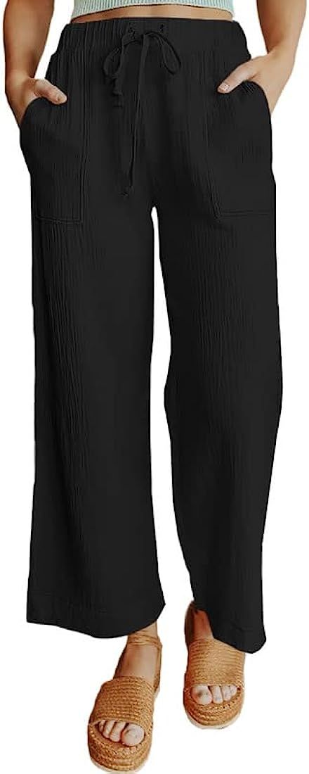 Dokotoo Women's 2023 Fashion Casual Elastic High Waisted Wide Leg Loose Work Long Palazzo Pants T... | Amazon (US)
