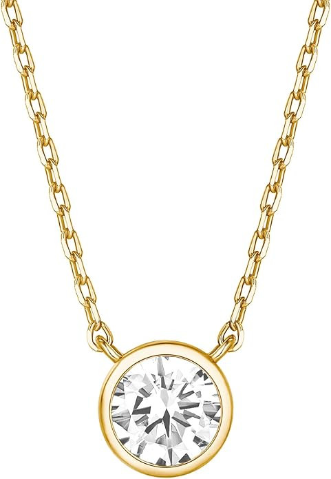 PAVOI 14K Gold Plated Circle CZ Solitaire Necklace | Elegant Bezel Pendant | Dainty Cubic Zirconi... | Amazon (US)