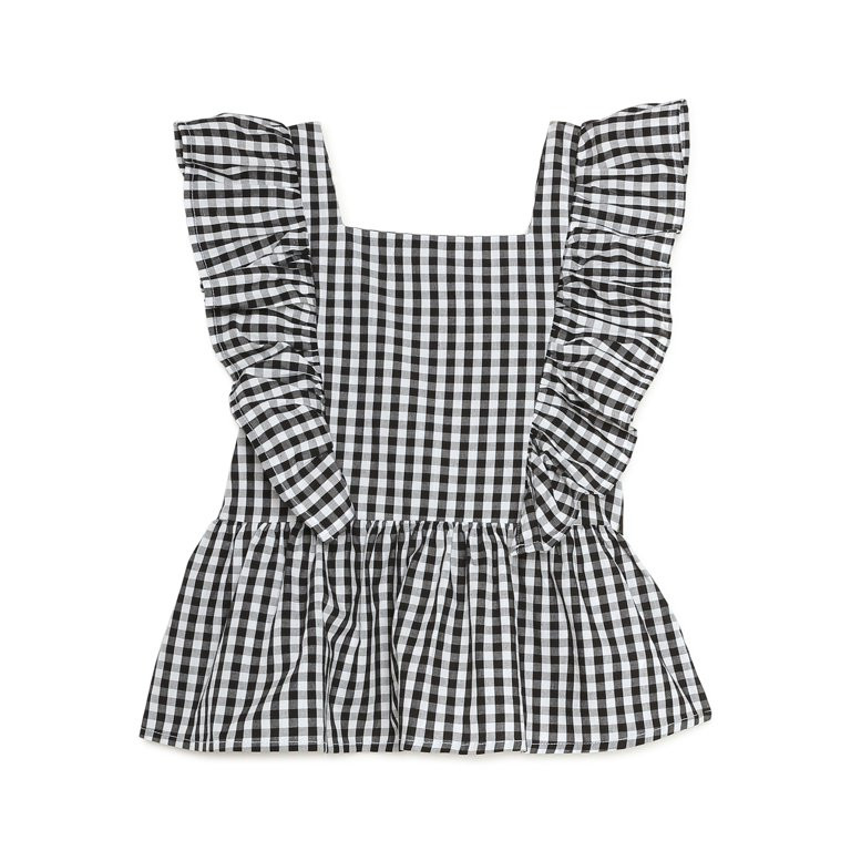 Wonder Nation Girls' Ruffle Sleeve Babydoll Woven Top, Sizes 4-18 & Plus | Walmart (US)