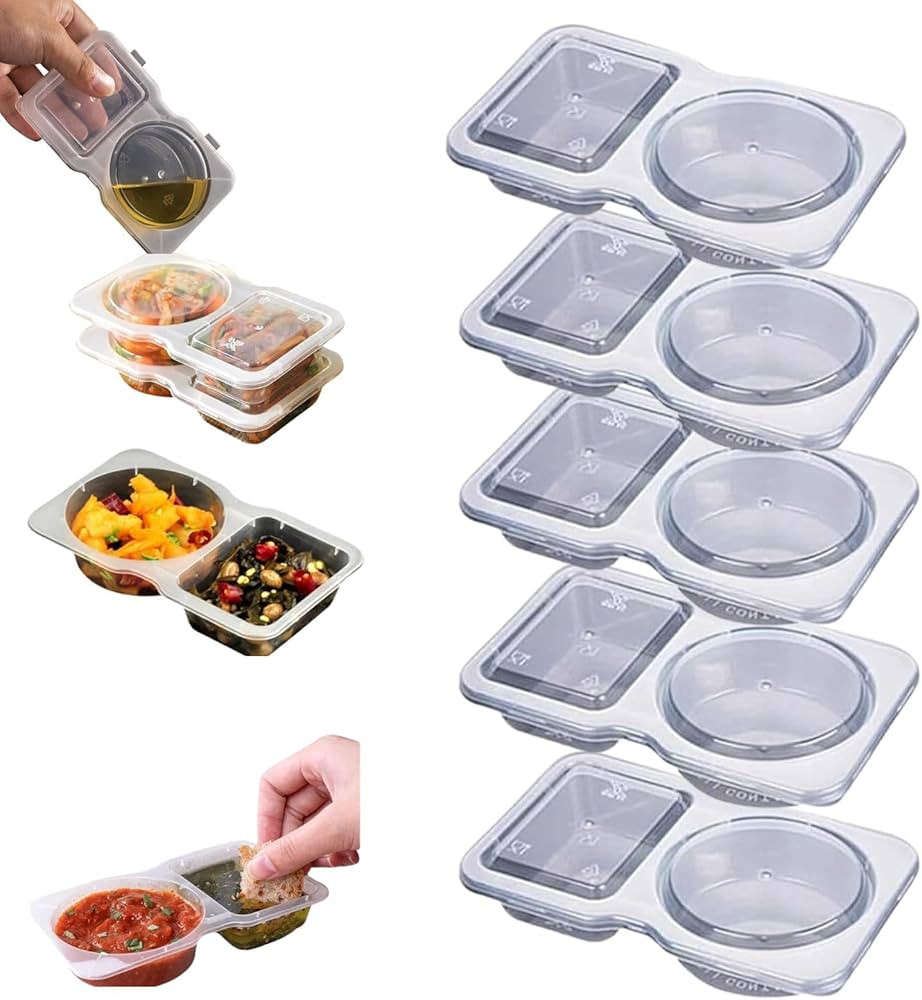 [40Pack] Disposable Double Compartment Condiment Container, Dipping Sauce Cups With Lids Leakproo... | Amazon (US)