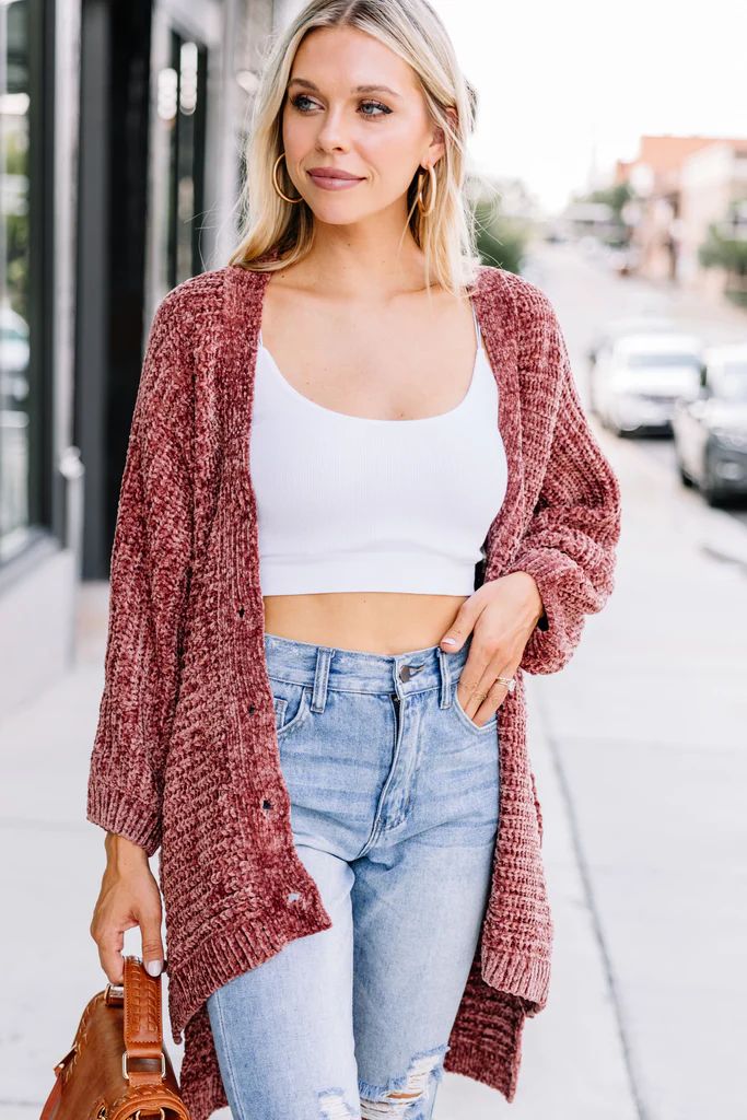 Created Comfort Terracotta Pink Chenille Cardigan | The Mint Julep Boutique