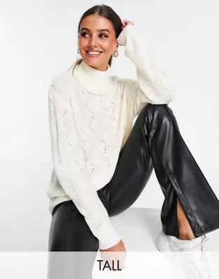 Threadbare Tall Valeria stitch detail high neck sweater in white | ASOS (Global)