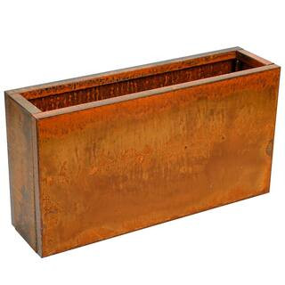 Worth Garden 30 in. L Retangular Corten Steel Planter, Yellow/ Rust | The Home Depot