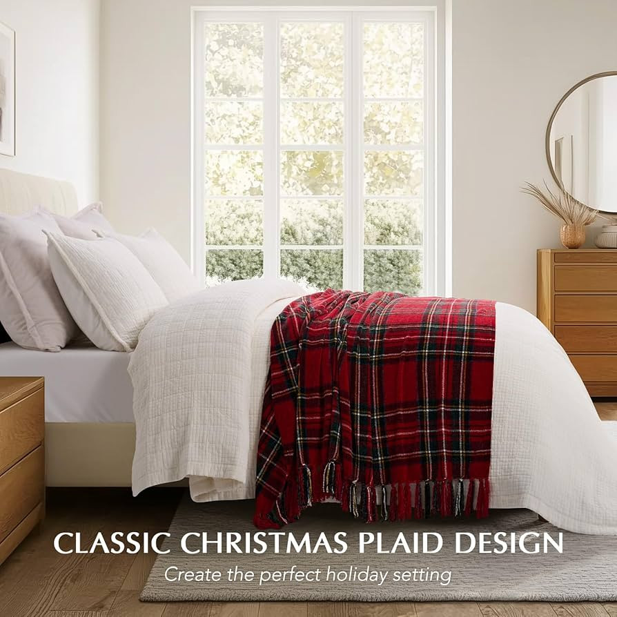 EverGrace Stewart Red Christmas Plaid Chenille Throw Blanket for Couch, Super Soft Cozy Tartan Ch... | Amazon (US)