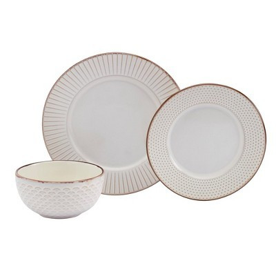 12pc Monroe Dinnerware Set - Tabletops Gallery: Stoneware Dishware, Solid Pattern, Service for 4, Includes Plates & Bowls | Target