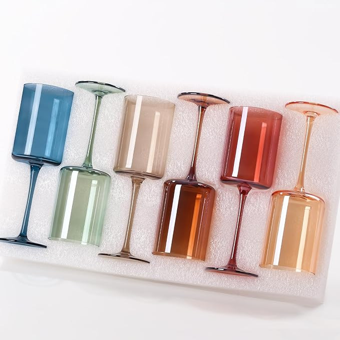 Colored Square Wine Glasses Set of 6, 14oz【Hand Blown】 Colorful Crystal Wine Glasses with Ste... | Amazon (US)